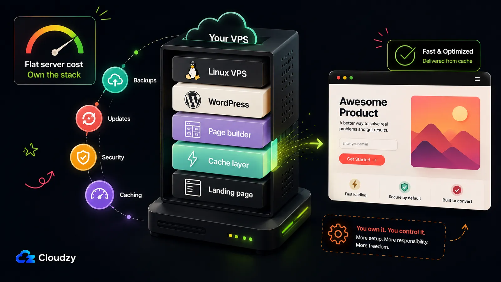 WordPress with Elementor page builder installed on a VPS as a self-hosted landing page solution