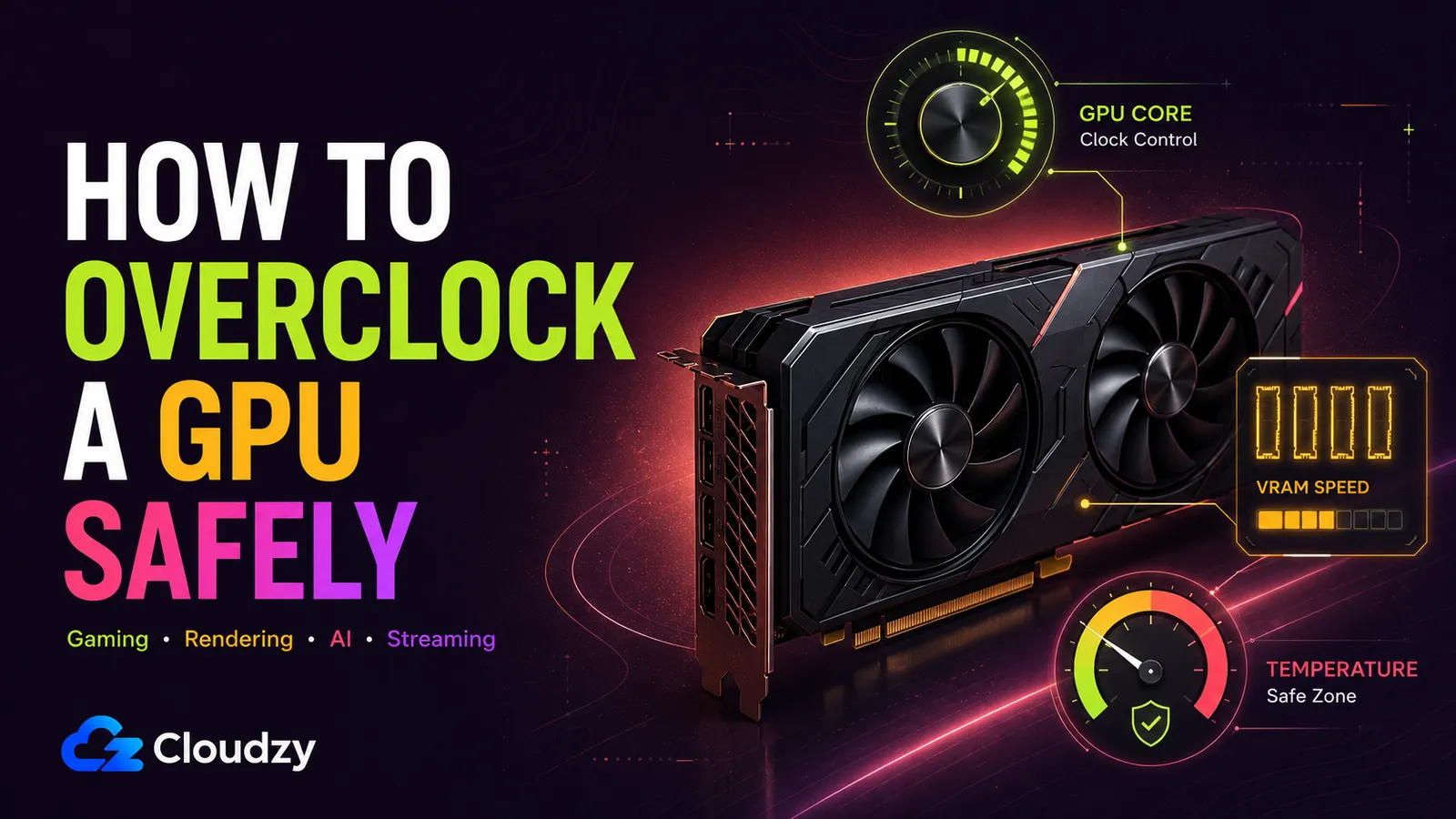 GPU overclocking controls for core clock, memory clock, and temperature monitoring