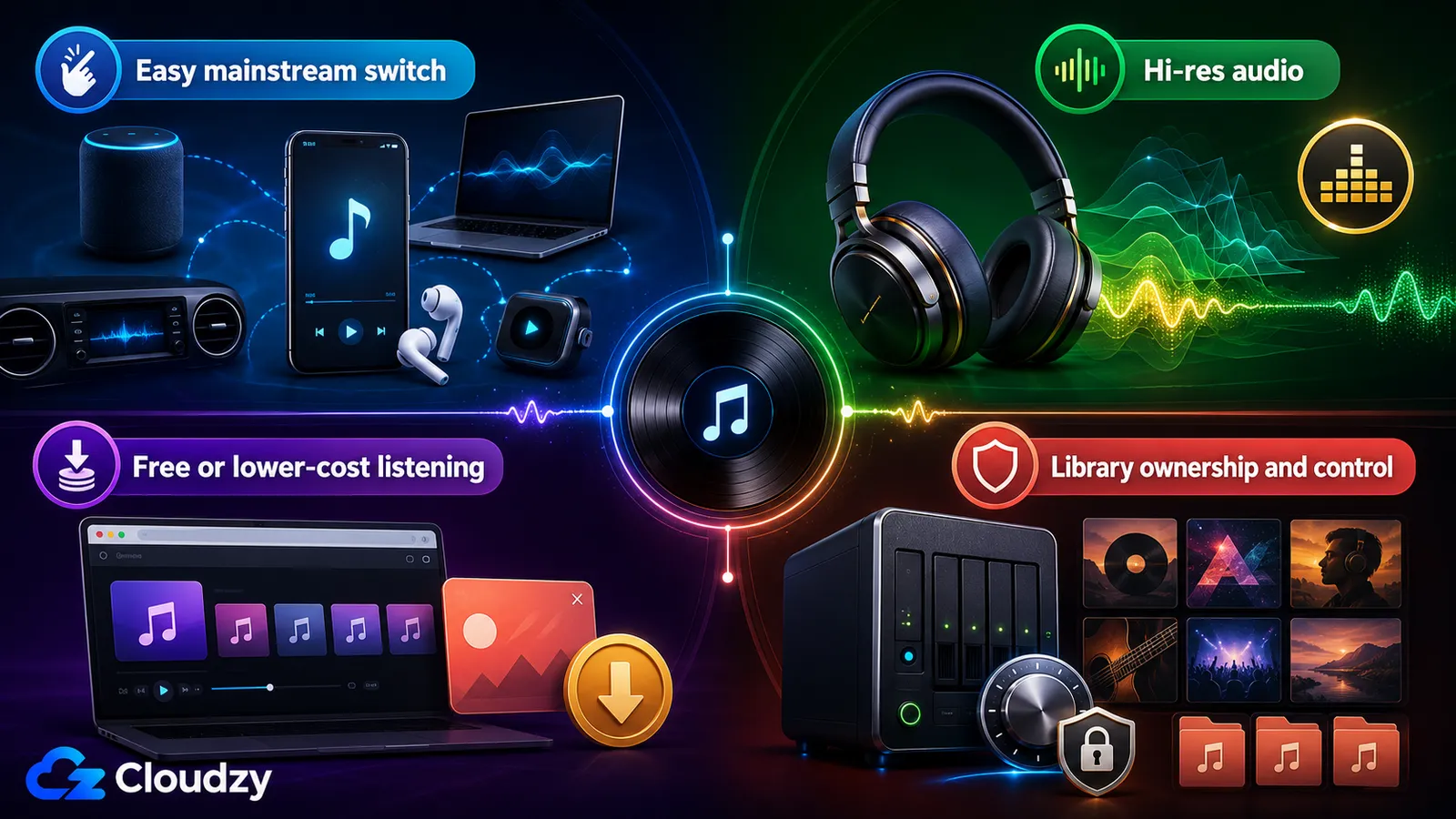 Comparison table of Spotify streaming alternatives: Apple Music, Amazon Music, Tidal, YouTube Music, and Qobuz by price and features